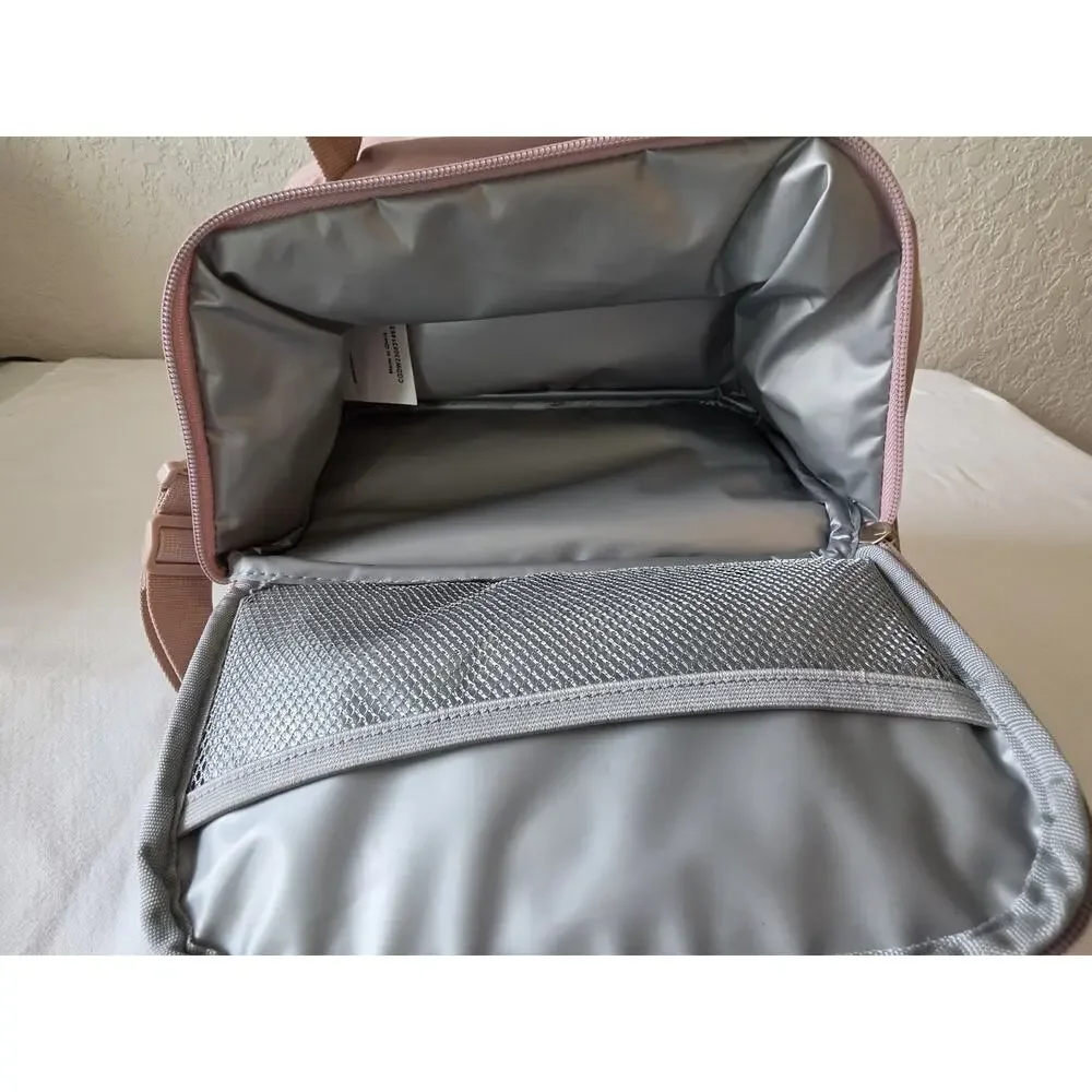 TOURIT Insulated Lunch Bag Cooler Pink 2 Compartment Shoulder Strap Quilted